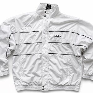 Vintage Adidas White Track Windbreaker Jacket L — 90s Minimal Logo Zip Up Y2K